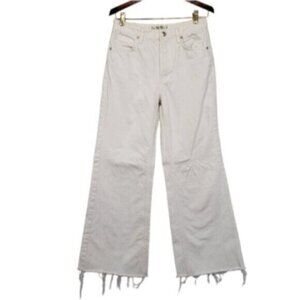 We The Free White Cropped Raw Hem Flare Hi Rise Jeans Button Fly Size 27